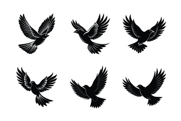 set of bird flying Black Silhouette Bundle - Stunning Vector Illustrations for Wild or domestic animals Nature Lovers, isolated on white