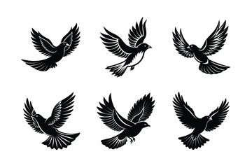 set of bird flying Black Silhouette Bundle - Stunning Vector Illustrations for Wild or domestic animals Nature Lovers, isolated on white