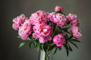 Fototapeta premium Peony Vase. Beautiful Pink Peony Bouquet in Vase - Stunning Flower Blossom