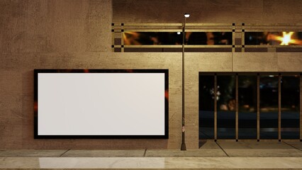 Outdoor large advertising billboard frame mockup on city street. Blank LED billboard mockup in night city street