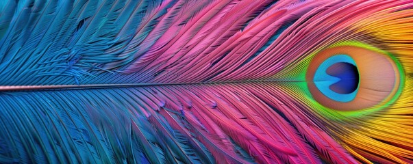 Obraz premium Close-up of vibrant peacock feather with intricate eye pattern.