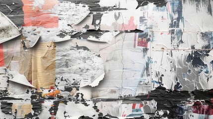 Fototapeta premium grungy collage of torn posters and creased paper textures digital background