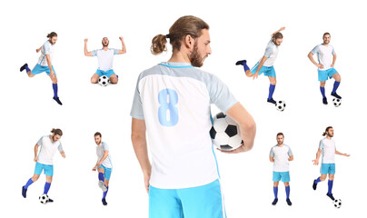 Obraz premium Set of young football player on white background