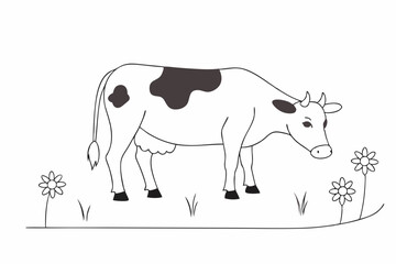 cow grazing vector illustration