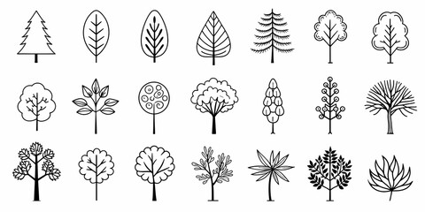 Minimalist tree collection with various artistic and geometric designs