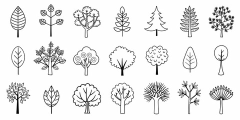 Minimalist tree collection with various artistic and geometric designs