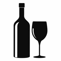 Glass Vector Illustration, wine bottle Vector Art, wine bottle and glass Silhouette, wine bottle and glass cartoon  Character