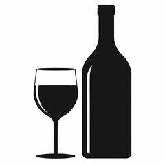 Glass Vector Illustration, wine bottle Vector Art, wine bottle and glass Silhouette, wine bottle and glass cartoon  Character