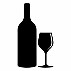 Glass Vector Illustration, wine bottle Vector Art, wine bottle and glass Silhouette, wine bottle and glass cartoon  Character
