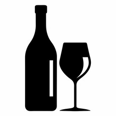 Glass Vector Illustration, wine bottle Vector Art, wine bottle and glass Silhouette, wine bottle and glass cartoon  Character