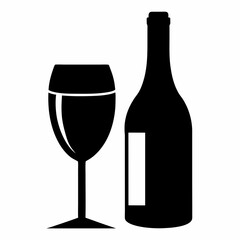 Glass Vector Illustration, wine bottle Vector Art, wine bottle and glass Silhouette, wine bottle and glass cartoon  Character