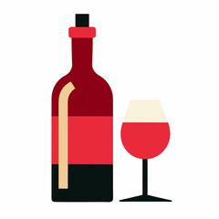 Glass Vector Illustration, wine bottle Vector Art, wine bottle and glass Silhouette, wine bottle and glass cartoon  Character