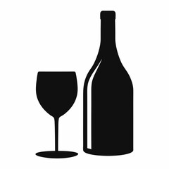 Glass Vector Illustration, wine bottle Vector Art, wine bottle and glass Silhouette, wine bottle and glass cartoon  Character