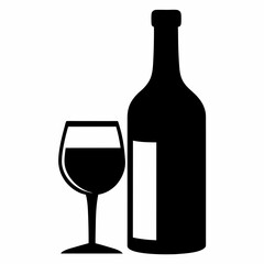 Glass Vector Illustration, wine bottle Vector Art, wine bottle and glass Silhouette, wine bottle and glass cartoon  Character
