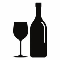 Glass Vector Illustration, wine bottle Vector Art, wine bottle and glass Silhouette, wine bottle and glass cartoon  Character