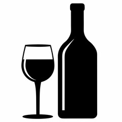 Glass Vector Illustration, wine bottle Vector Art, wine bottle and glass Silhouette, wine bottle and glass cartoon  Character
