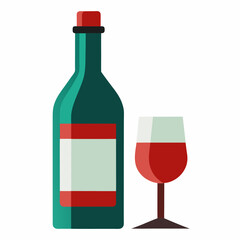 Glass Vector Illustration, wine bottle Vector Art, wine bottle and glass Silhouette, wine bottle and glass cartoon  Character