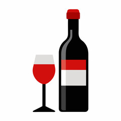 Glass Vector Illustration, wine bottle Vector Art, wine bottle and glass Silhouette, wine bottle and glass cartoon  Character