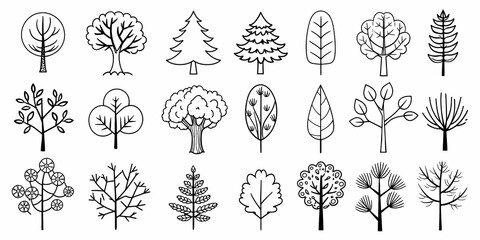 Minimalist tree collection with various artistic and geometric designs