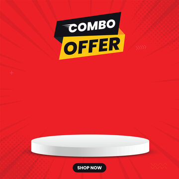 Combo Offer Social Media post with podium, Special Offer & Promotional Post social media, Red color template, social media banner with combo offer mnemonic.