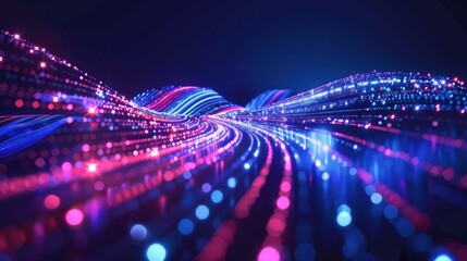 Abstract Big Data Technology Wave with Glowing Particles