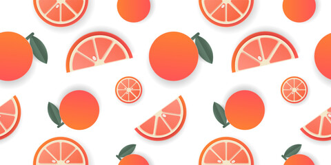 Seamless pattern 3d papercut orange sliced cutout citrus fruit. Summer layered fruits for restaurant, food, drinks, bars, recipes, summer, sweets, vegan, social media, presentation design.
