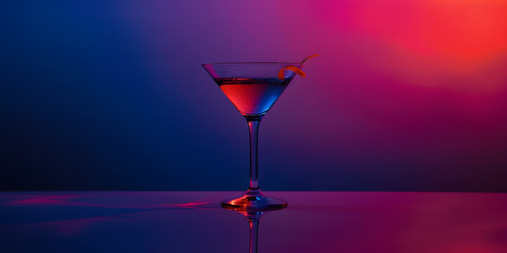 Ta&ccedil;a de Martini Brilhante com Reflexos de Luz Neon