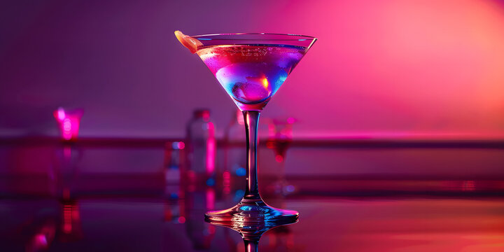 Ta&ccedil;a de Martini Brilhante com Reflexos de Luz Neon