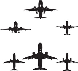 Flying airplane silhouette on white background