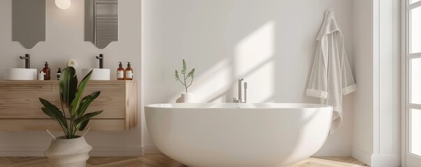 Fototapeta premium Modern Minimalist Bathroom Design with Neutral Tones and White Wall