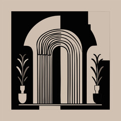 Fototapeta premium Flat sketch drawing of Venice canals and gondolas, minimalist style, monochrome, detailed line work, architectural elements, centered composition