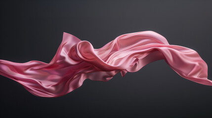 Pink Silk Fabric Cloth Floating in the Air, Against a Dark Grey Background, High-end bedding, curtains, or clothing.