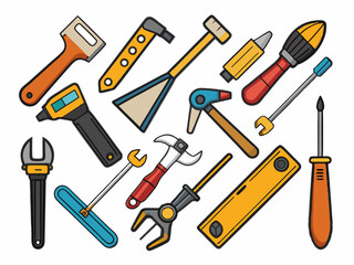 Hand tools, set of tools vector, set of tools for construction, tools icons set, set of garden tools, Comprehensive Set of Hand Tools Icons for Construction, Gardening, and DIY Projects - Vector 