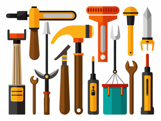 Hand tools, set of tools vector, set of tools for construction, tools icons set, set of garden tools, Comprehensive Set of Hand Tools Icons for Construction, Gardening, and DIY Projects - Vector 