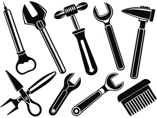 Hand tools, set of tools vector, set of tools for construction, tools icons set, set of garden tools, Comprehensive Set of Hand Tools Icons for Construction, Gardening, and DIY Projects - Vector 