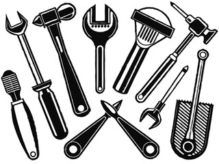 Hand tools, set of tools vector, set of tools for construction, tools icons set, set of garden tools, Comprehensive Set of Hand Tools Icons for Construction, Gardening, and DIY Projects - Vector 
