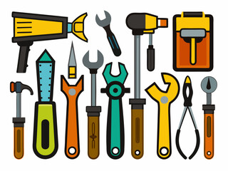 Hand tools, set of tools vector, set of tools for construction, tools icons set, set of garden tools, Comprehensive Set of Hand Tools Icons for Construction, Gardening, and DIY Projects - Vector 