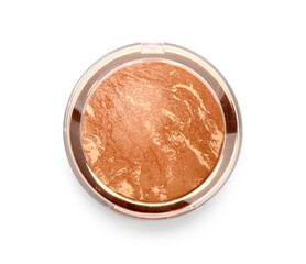 Stylish compact powder on white background