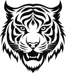 Hand drawn tiger head  logo black and white silhouette vector illustrations for print, cutout, wall art, clip art,