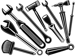 Hand tools, set of tools vector, set of tools for construction, tools icons set, set of garden tools, Comprehensive Set of Hand Tools Icons for Construction, Gardening, and DIY Projects - Vector 