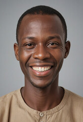 Obraz premium Portrait view of a regular happy smiling Benin man, ultra realistic, candid, social media, avatar image, plain solid background