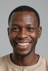 Obraz premium Portrait view of a regular happy smiling Benin man, ultra realistic, candid, social media, avatar image, plain solid background