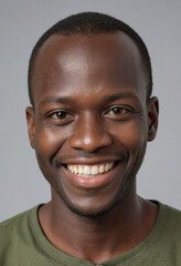 Obraz premium Portrait view of a regular happy smiling Burkina Faso man, ultra realistic, candid, social media, avatar image, plain solid background