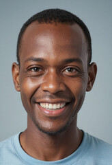 Obraz premium Portrait view of a regular happy smiling Botswana man, ultra realistic, candid, social media, avatar image, plain solid background