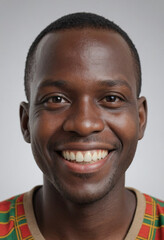 Portrait view of a regular happy smiling Burkina Faso man, ultra realistic, candid, social media, avatar image, plain solid background