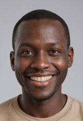 Obraz premium Portrait view of a regular happy smiling Burkina Faso man, ultra realistic, candid, social media, avatar image, plain solid background