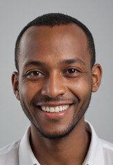 Obraz premium Portrait view of a regular happy smiling Comoros man, ultra realistic, candid, social media, avatar image, plain solid background