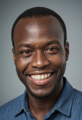 Obraz premium Portrait view of a regular happy smiling Democratic Republic of the Congo man, ultra realistic, candid, social media, avatar image, plain solid background