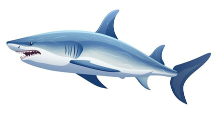 Shark isolated in deep blue sea against a stark white background