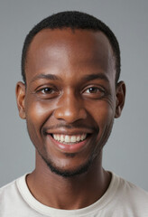 Obraz premium Portrait view of a regular happy smiling Niger man, ultra realistic, candid, social media, avatar image, plain solid background